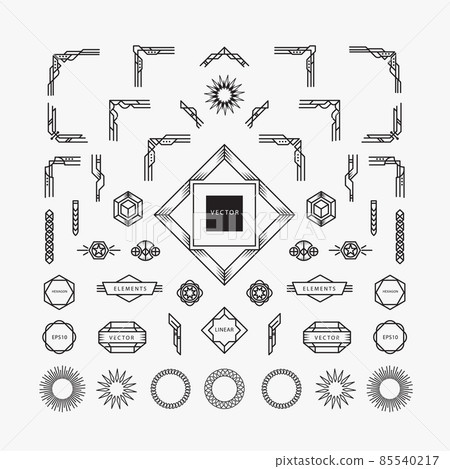 set of vintage art deco linear thin line geometric shape retro design elements with frame corner badge set of vintage art deco linear thin line geometric shape retro design elements with frame corner badge 85540217