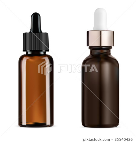 Dropper bottle. Amber glass cosmetic serum bottle 85540426