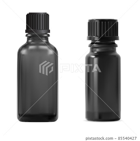 Essential oil bottle. Small black glass cosmetic oil 85540427