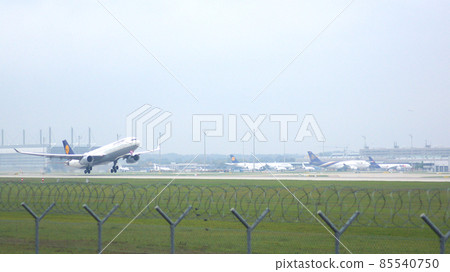 MUNICH, GERMANY - 11 OCTOBER 2015: Lufthansa Airbus A330-343 takeoff the northern runway of the Munich airport MUC EDDM 85540750