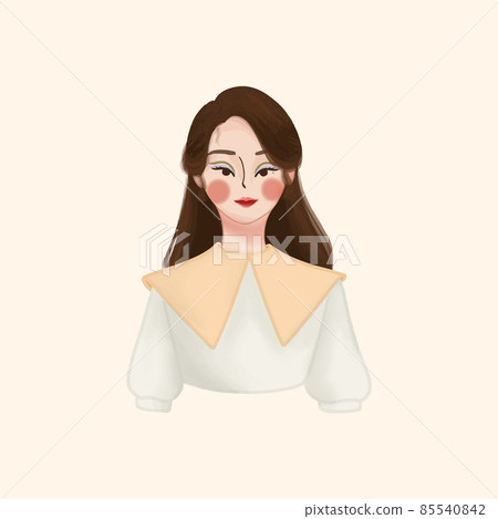 Pretty Girl Hand Drawn Illustration Vector With White and Light Brown Fashion 85540842