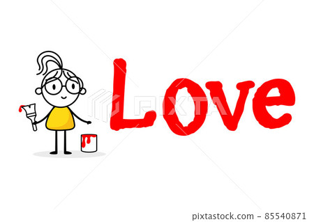 Woman draw red word love isolated on white background. Hand drawn doodle line art female. Concept of love. Vector stock illustration. Woman draw red word love isolated on white background. Hand drawn doodle line art female. Concept of love. Vector stock illustration. 85540871