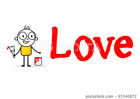 Man draw red word love isolated on white background. Hand drawn doodle line art man. Concept of love. Vector stock illustration. Man draw red word love isolated on white background. Hand drawn doodle line art man. Concept of love. Vector stock illustration. 85540872