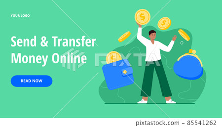 Money transfer from and to a wallet. Capital flow, earning or making money. Financial savings or economy concept. Vector flat illustration for banners, webpage. Money transfer from and to a wallet. Capital flow, earning or making money. Financial savings or economy concept. Vector flat illustration for banners, webpage. 85541262