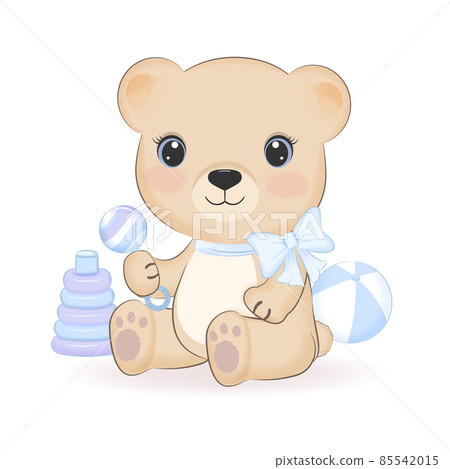 Cute Teddy Bear with baby toy illustration 85542015