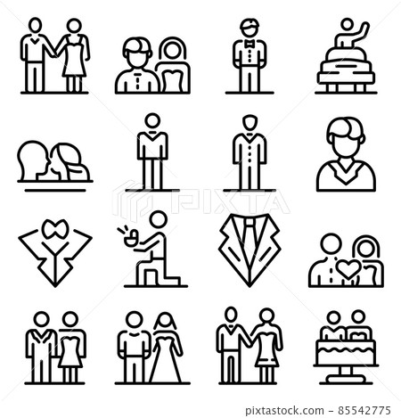 Groom icons set, outline style Groom icons set, outline style 85542775