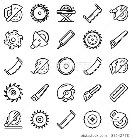 Saw icons set, outline style Saw icons set, outline style 85542778