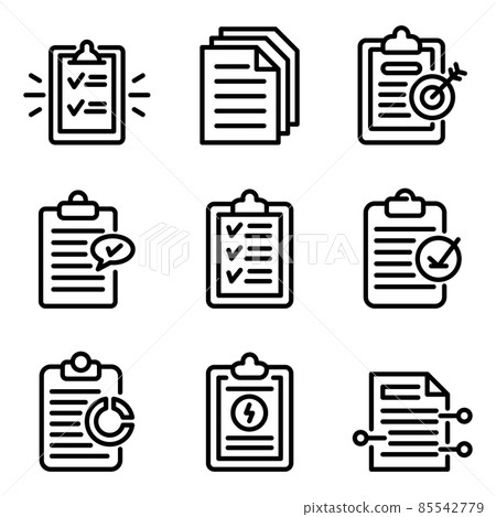 Summary icons set, outline style Summary icons set, outline style 85542779