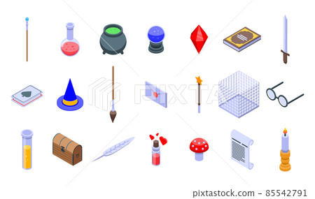 Wizard tools icons set, isometric style Wizard tools icons set, isometric style 85542791