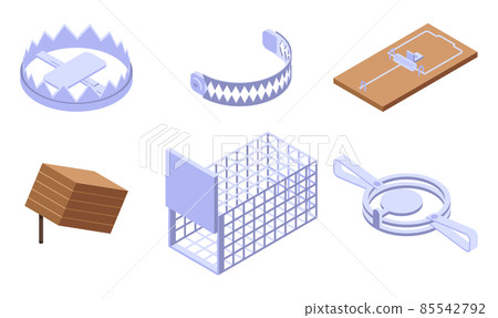 Trap icons set, isometric style Trap icons set, isometric style 85542792