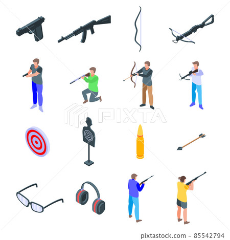 Shooting sport icons set, isometric style 85542794