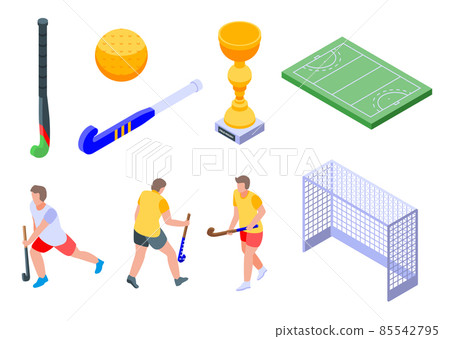 Field hockey icons set, isometric style Field hockey icons set, isometric style 85542795