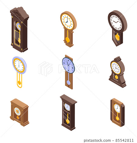 Pendulum clock icons set, isometric style 85542811