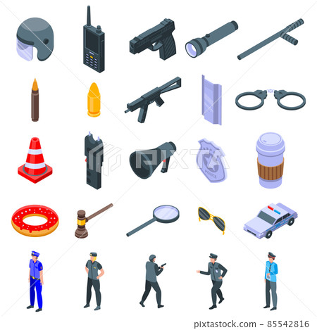 Police equipment icons set, isometric style 85542816