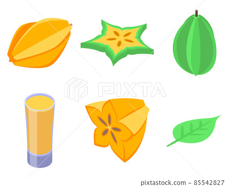 Carambola icons set, isometric style Carambola icons set, isometric style 85542827