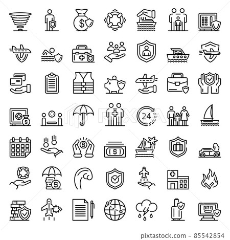 Family travel insurance icons set, outline style 85542854