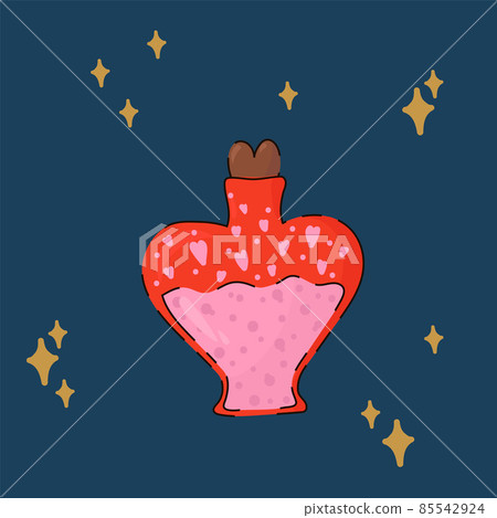 A postcard for the Day of Love and Tenderness. Romantic Valentine's Day poster. Images of a bottle with love. 85542924