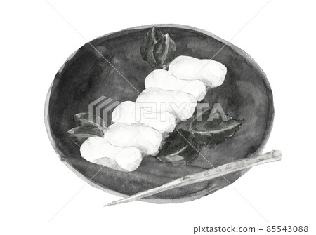 Hatsuuma dumplings that imitate the shape of a cocoon with a toothpick Monotone [ink painting style hand-painted watercolor] White background transparent background 85543088