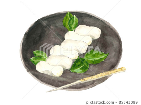 Hatsuuma dumplings imitating the shape of a cocoon with a toothpick [Hand-painted watercolor illustration] White background Transparent background 85543089