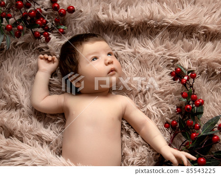 Portrait of New Born Baby. Christmas concept Portrait of New Born Baby. Christmas concept 85543225