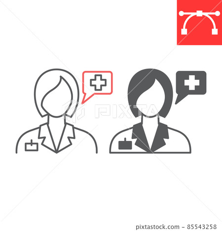 Doctor consultation line and glyph icon, physician and person, doctor vector icon, vector graphics, editable stroke outline sign, eps 10. Doctor consultation line and glyph icon, physician and person, doctor vector icon, vector graphics, editable stroke outline sign, eps 10. 85543258
