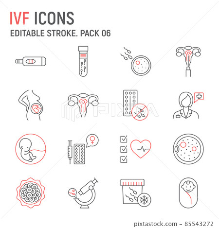 IVF line icon set, vitro fertilization collection, vector graphics, logo illustrations, IVF vector icons, artificial insemination signs, outline pictograms, editable stroke 85543272