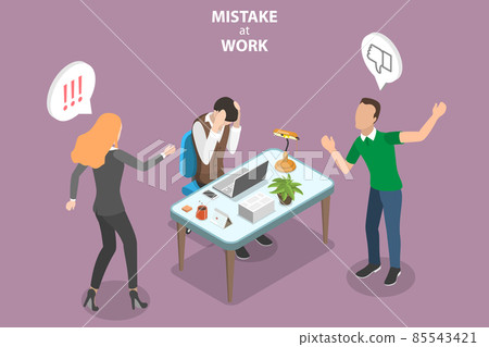3D Isometric Flat Vector Conceptual Illustration of Mistake at Work. 85543421