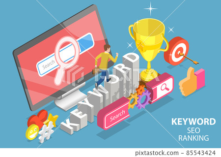 3D Isometric Flat Vector Conceptual Illustration of Keyword SEO Ranking. 3D Isometric Flat Vector Conceptual Illustration of Keyword SEO Ranking. 85543424