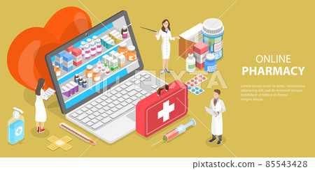 3D Isometric Flat Vector Conceptual Illustration of Pharmacy Online. 85543428