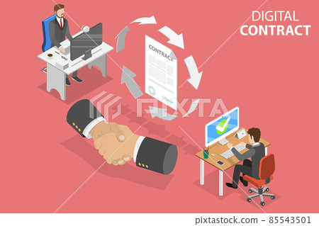 3D Isometric Flat Vector Conceptual Illustration of Smart Contract. 85543501
