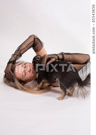 Young white european woman on grey 85543656