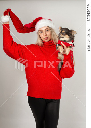 Young white european woman on grey Young white european woman on grey 85543659