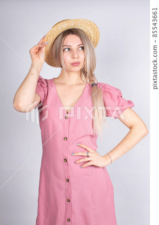 Young white european woman on grey 85543661