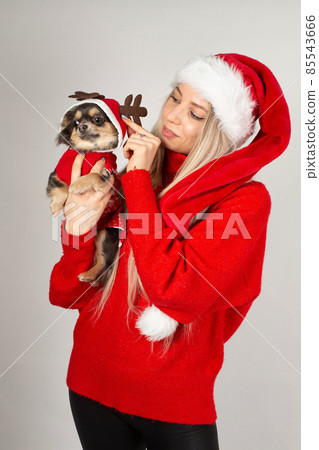 Young white european woman on grey Young white european woman on grey 85543666