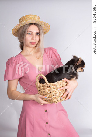 Young white european woman on grey Young white european woman on grey 85543669