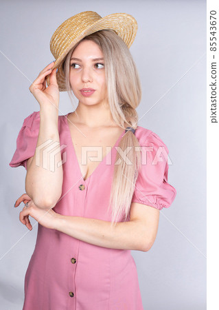 Young white european woman on grey Young white european woman on grey 85543670