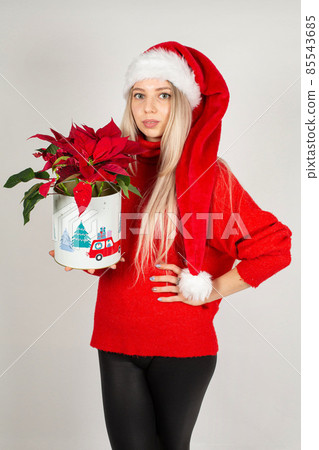 Young white european woman on grey Young white european woman on grey 85543685