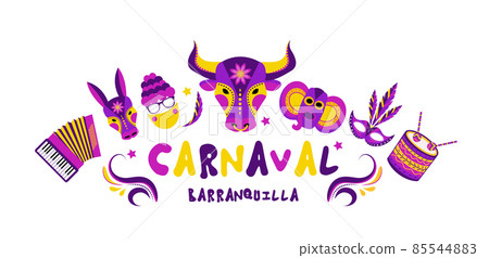 Barranquilla Carnival Poster banner. Carnival party masquerade template for your design. Vector illustration 85544883