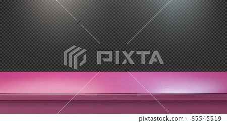 Pink steel countertop, empty shelf. Vector realistic mockup of table top 85545519