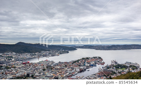 Aerial view, Floyen attraction. Bergen, Norway 85545634