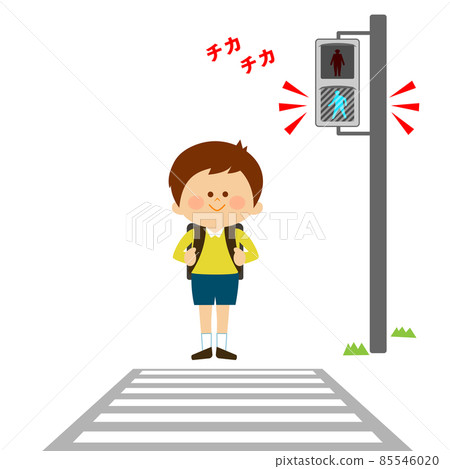 Traffic safety pedestrian signal flashing blue Children who stop and wait 85546020