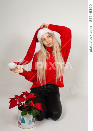 Young white european woman on grey 85546560