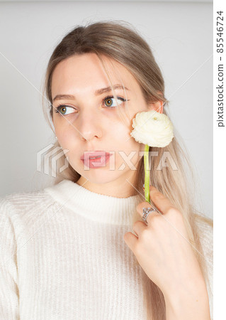 Young white european woman on grey 85546724