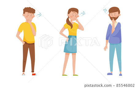 Thoughtful Man and Woman Character with Question Mark Thinking Over the Matter Vector Set 85546802