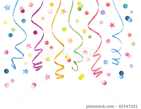 Set of watercolor colorful serpentine and confetti. Hand painted watercolor ribbons set. Set of watercolor colorful serpentine and confetti. Hand painted watercolor ribbons set. 85547281