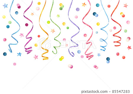 Set of watercolor colorful serpentine and confetti. Hand painted watercolor ribbons set. Set of watercolor colorful serpentine and confetti. Hand painted watercolor ribbons set. 85547283