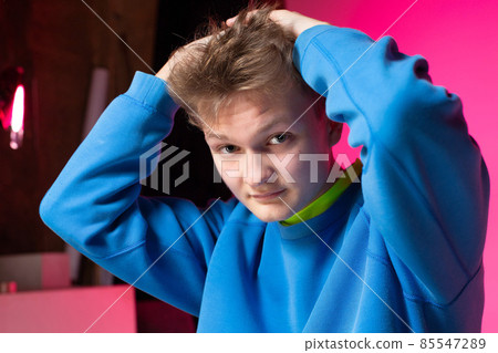 Young white european man in room Young white european man in room 85547289