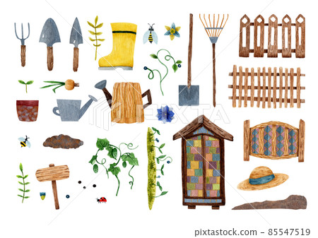 watercolor illustration set of a spring vegetable garden (freehand) watercolor illustration set of a spring vegetable garden (freehand) 85547519