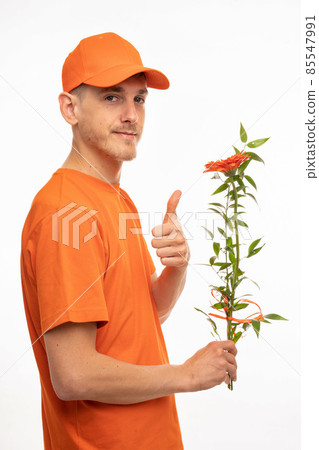 Young man with flower on white 85547991