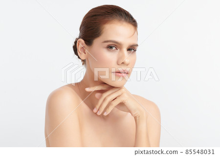 Beautiful young asian woman with clean fresh skin on white background, Face care, Facial treatment, Beautiful young asian woman with clean fresh skin on white background, Face care, Facial treatment, 85548031